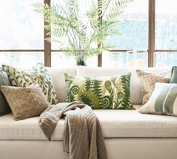 Fern Embroidered Lumbar Pillow Cover