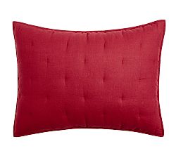 Open Box: Belgian Flax Linen Tufted Quilted Shams, Standard, Set of 2 - Red Berry