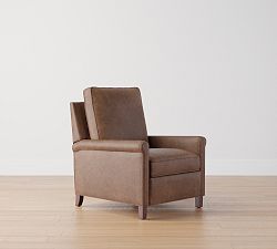 Open Box: Tyler Roll Arm Leather Manual Recliner, Tall (41") - Churchfield Chocolate, Espresso Legs 