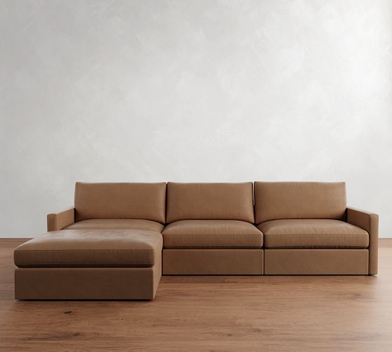 Westwood Slim Arm Leather Modular Chaise Sectional (137") by Pottery Barn