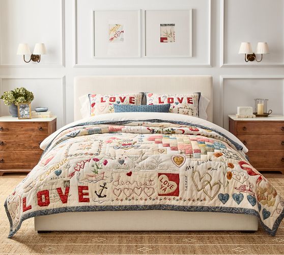 Devin Embroidered Love Quilt by Pottery Barn