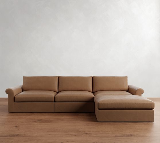 Westwood Roll Arm Leather Modular Chaise Sectional (148") by Pottery Barn