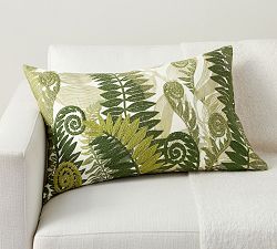 Fern Embroidered Lumbar Pillow Cover