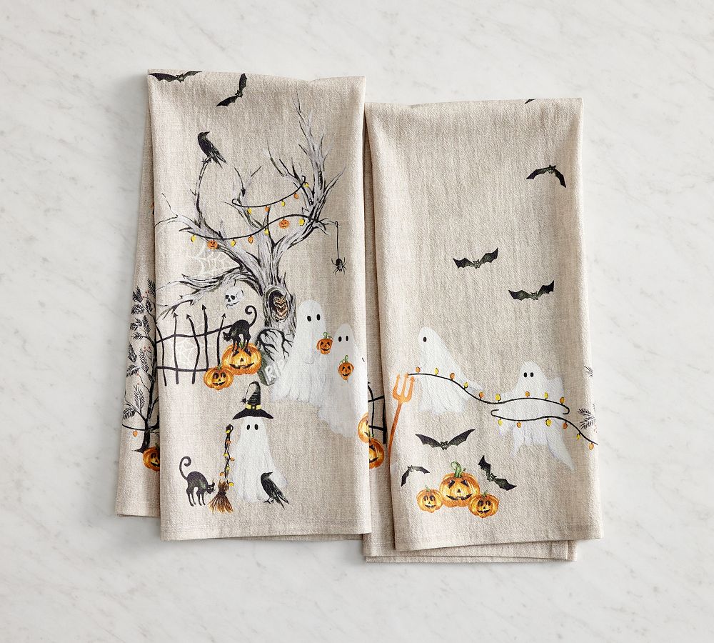 Scary Squad Cotton Tea Towels - Set of 2 - Set of 2 - Flax