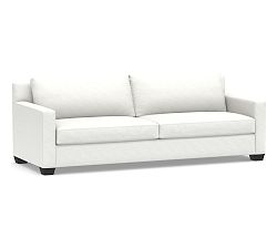 Open Box: York Square Arm Grand Sofa (95"), Down Blend, 2x2 - Performance Slub Cotton White