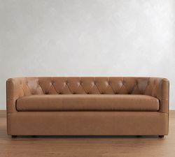 Ayden Tufted Barrel Arm Leather Settee (53"&ndash;69")