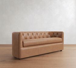 Ayden Tufted Barrel Arm Leather Settee (53"&ndash;69")