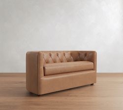 Ayden Tufted Barrel Arm Leather Settee (53"&ndash;69")
