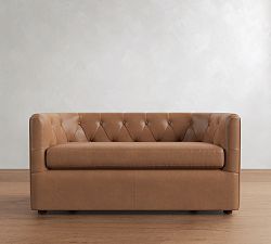Ayden Tufted Barrel Arm Leather Settee (53"&ndash;69")