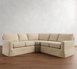 Buchanan Square Arm Slipcovered 3-Piece L-Shaped Curved Wedge Sectional (100")