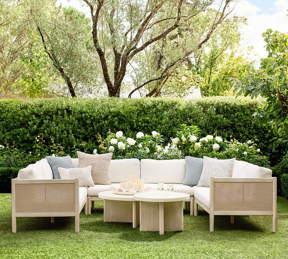 Marina Cane 6-Piece U-Shaped Outdoor Sectional (124") by Pottery Barn