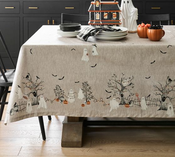 Scary Squad Cotton Outdoor Oilcloth - Flax