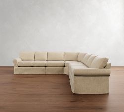 Buchanan Roll Arm Slipcovered 5-Piece Curved Wedge Sectional (164")