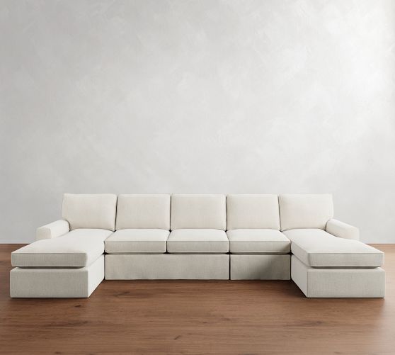 Pearce Square Arm Slipcovered 4-Piece Double Chaise Sectional (155") by Pottery Barn