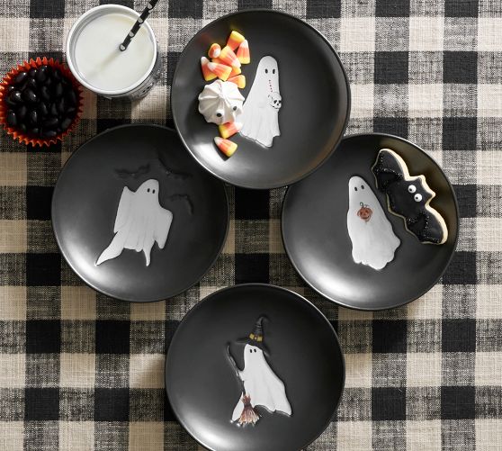Scary Squad Stoneware Appetizer Plates - Mixed Set of 4 by Pottery Barn