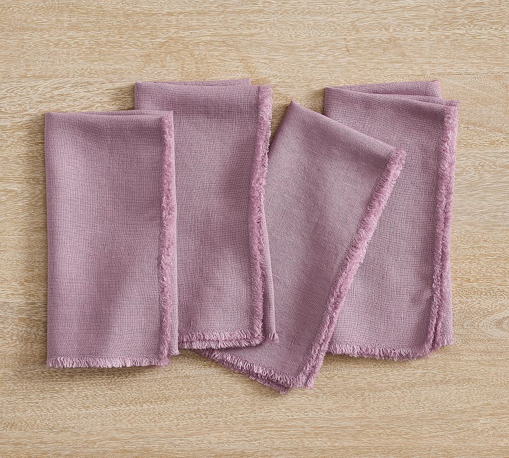Frayed Oversized Linen Napkins - Set of 4 - Set of 4 - Lavender
