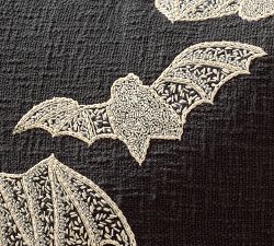 Beaded Bat Embroidered Pillow Cover