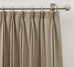 Open Box: Belgian Flax Linen Pinch Pleat Blackout Curtain, 50" x 96" - Dark Flax