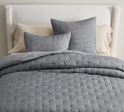 Open Box: Belgian Flax Linen Tufted Quilt, Twin/Twin XL - Marina Blue