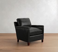 Open Box: Tyler Square Arm Leather Armchair with Nailheads - Vintage Midnight, Espresso