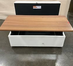 Open Box: Big Sur Storage Ottoman with Pull Out Table - Performance Textured Weave White