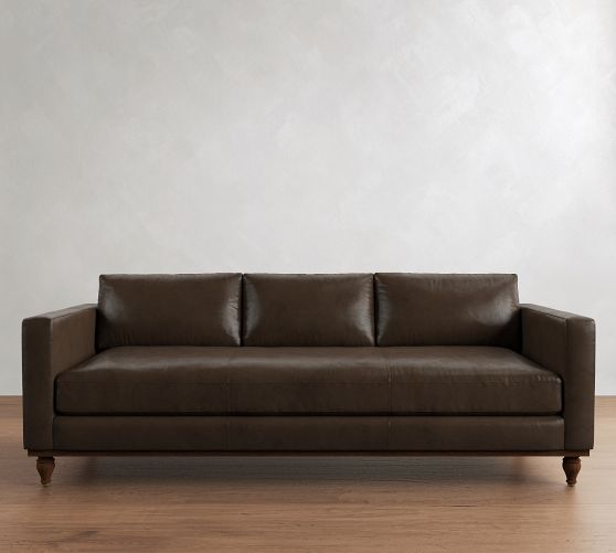 Jake Leather Turned Legs Sofa (63"-120") by Pottery Barn