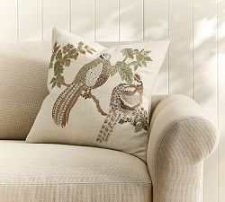 Embroidered Quail Pillow Cover