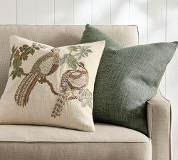 Embroidered Quail Pillow Cover