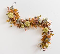 Faux Lit Autumnal Wreath &amp; Garland