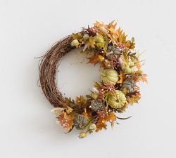 Faux Lit Autumnal Wreath &amp; Garland