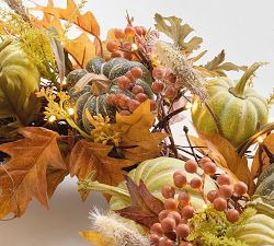Faux Lit Autumnal Wreath &amp; Garland