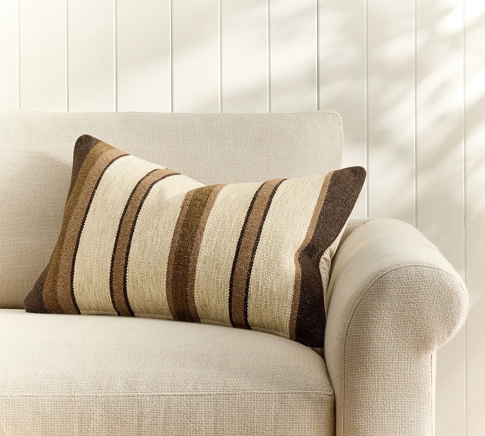 Coralie Striped Lumbar Pillow Cover - 16" x 26", Natural/Brown