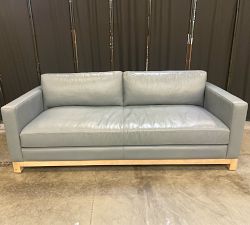 Open Box: Jake Leather Seadrift Wood Base Sofa (85"W, 40"D), 2X1 - Performance Azure