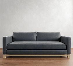 Open Box: Jake Leather Seadrift Wood Base Sofa (85"W, 40"D), 2X1 - Performance Azure