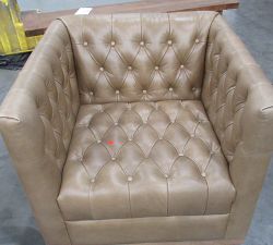 Open Box: Edgewood Leather Swivel Chair without Nailheads - Legacy Taupe, Seadrift