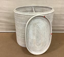 Open Box: Tava Handwoven Rattan Divided Hamper - White