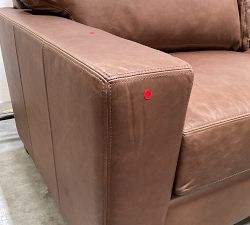 Open Box: Turner Square Arm Leather Grand Sofa without Nailheads (104"W, 39"D), 3X3 - Gravel Chocolate, Dark Walnut