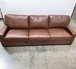 Open Box: Turner Square Arm Leather Grand Sofa without Nailheads (104"W, 39"D), 3X3 - Gravel Chocolate, Dark Walnut