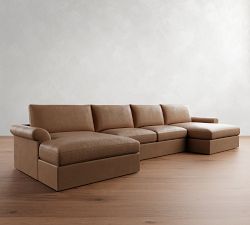Westwood Roll Arm Leather Double Chaise Sectional (178"&ndash;191")