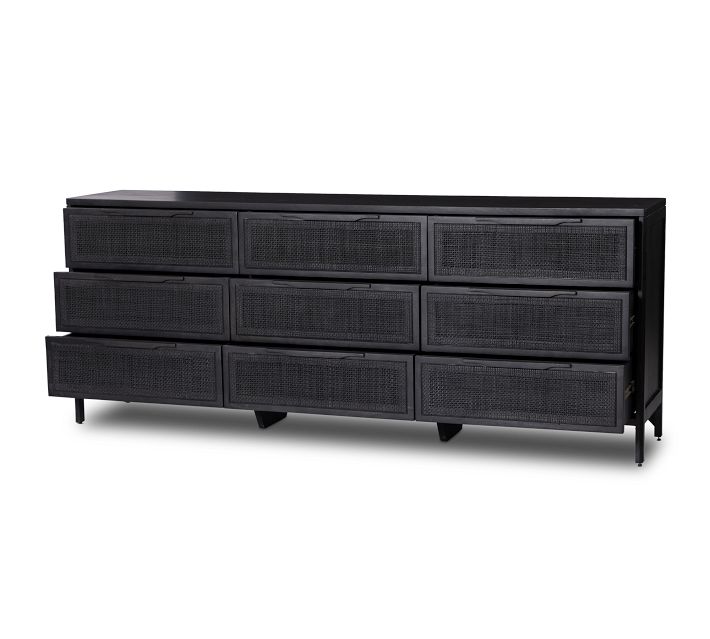 black dresser with cane webbing 59x15x26 in Marsden Mid-Century Modern 6-Drawer Rattan (54 in. W x 36 in. H) The Marsden 6 black dresser with cane webbing