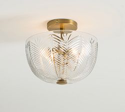Open Box: Evangeline Glass Leaf Round Flush Mount (12") - Vintage Brass