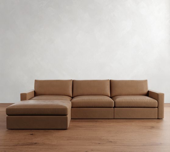 Westwood Square Arm Leather Modular Chaise Sectional (142") by Pottery Barn