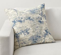 Jardin Painterly Blue Toile Print Pillow Cover