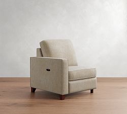Open Box: Cameron Square Arm Left Power Recliner Performance Basketweave Parchment, Espresso
