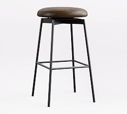 Open Box: Maison Leather Backless Swivel Bar Stool (30") - Legacy Chocolate, Black