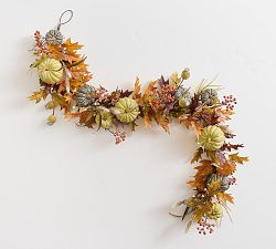 Faux Lit Autumnal Wreath &amp; Garland