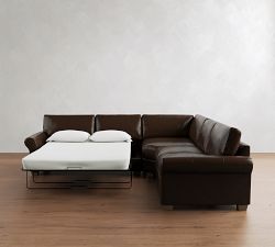 PB Comfort Modern Roll Arm Leather 3-Piece L-Shaped Wedge Sleeper Sectional (121")