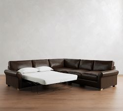 PB Comfort Modern Roll Arm Leather 3-Piece L-Shaped Wedge Sleeper Sectional (121")