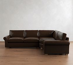 PB Comfort Modern Roll Arm Leather 3-Piece Wedge Sleeper Sectional (121")