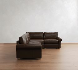 PB Comfort Modern Roll Arm Leather 3-Piece Wedge Sleeper Sectional (121")